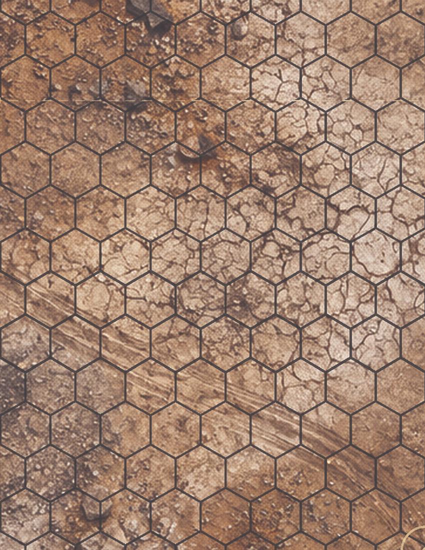 Printable wasteland hex play mat preview pages with 1 inch hexes