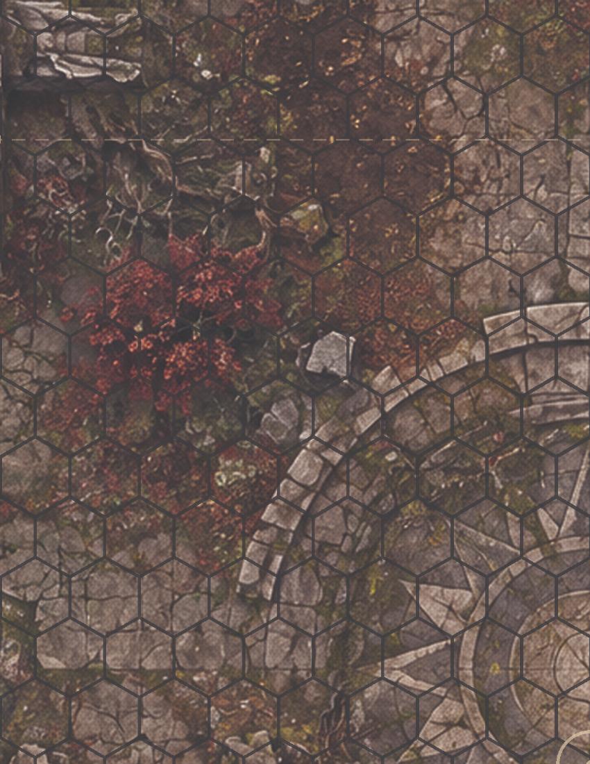 Printable dark fantasy hex play mat preview pages with 1 inch hexes