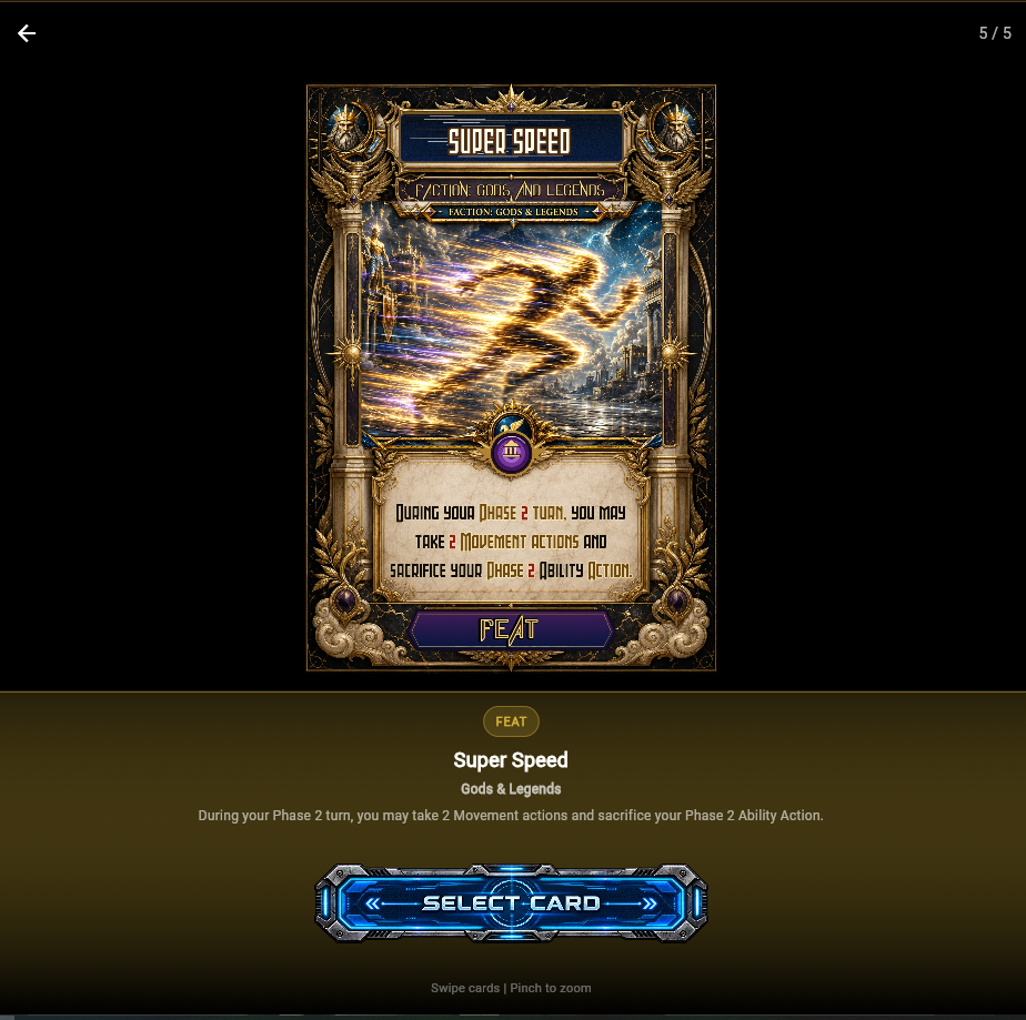 Super Speed Feat card from the Gods and Legends faction shown full screen