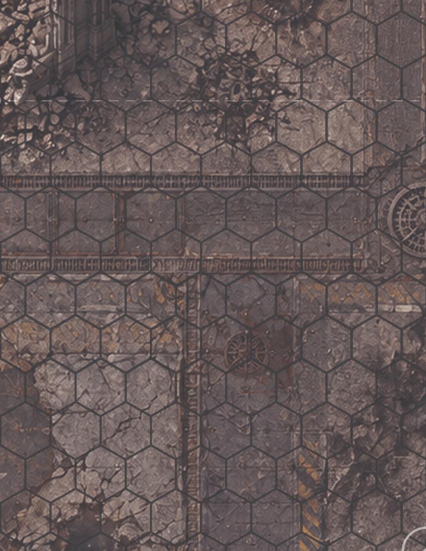 Printable grim sci-fi hex play mat preview pages with 1 inch hexes